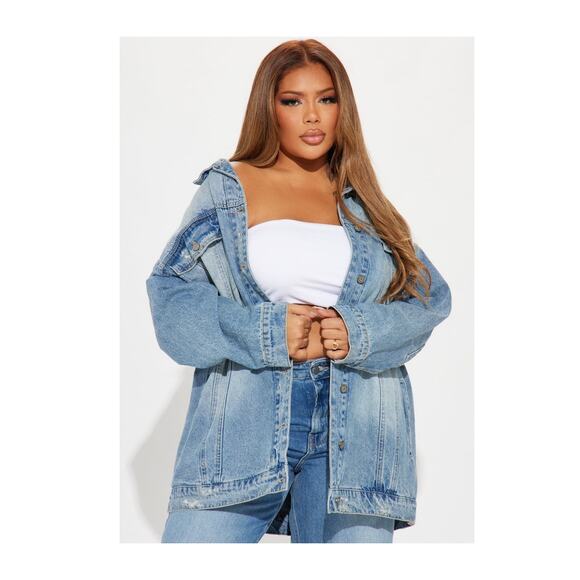 Fashion Nova Losing Focus Denim Jean Jacket Size 2X NEW Light Wash Distressed - Picture 2 of 10